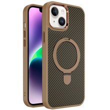 For iPhone 13/14 Case Carbon Fiber Print Ring Stand Circle + Tempered Glass