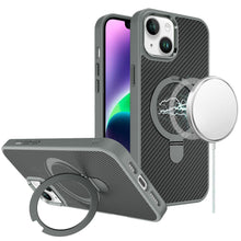 For iPhone 13/14 Case Carbon Fiber Print Ring Stand Circle + Tempered Glass