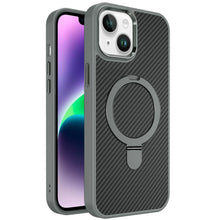 For iPhone 13/14 Case Carbon Fiber Print Ring Stand Circle + Tempered Glass