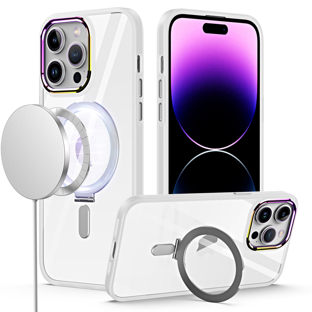 For iPhone 15 Case Magnetic Circle doubles as stand Chrome + 2 Tempered Glass