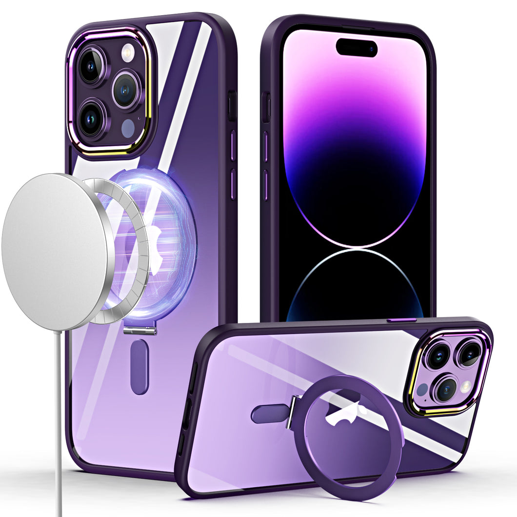 For iPhone 15 Case Magnetic Circle doubles as stand Chrome + 2 Tempered Glass