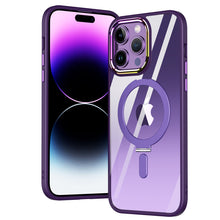 For iPhone 11 6.1 in. Case Magnetic Circle Stand Chrome Cover + Tempered Glass