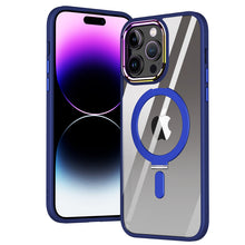 For iPhone 11 6.1 in. Case Magnetic Circle Stand Chrome Cover + Tempered Glass