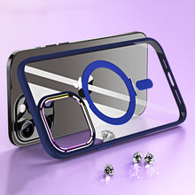 For iPhone 15 Case Alloy Magnetic Circle Ring Stand Chromed + 2 Tempered Glass