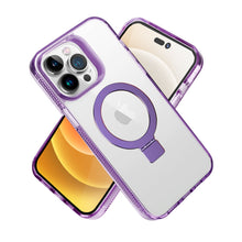For iPhone 13/14 Case Magnetic Circle w/ Stand Translucent Grip + Tempered Glass