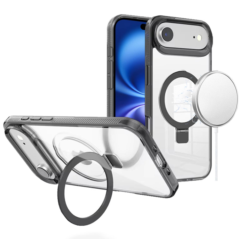 For iPhone Air Case Magnetic Circle Metal Stand Translucent Grip +Tempered Glass