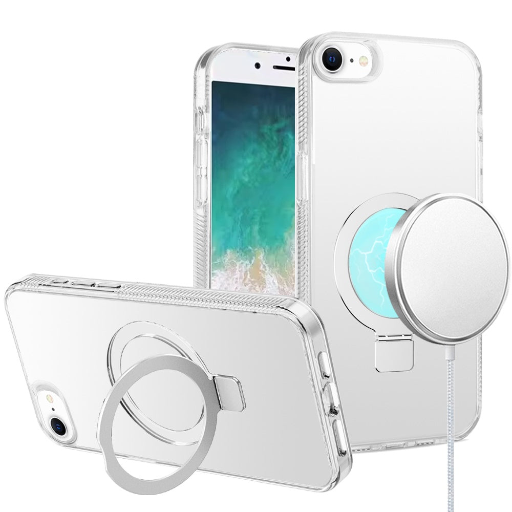 For iPhone 16e Case Magnetic Circle w/ Stand Translucent Grip + Tempered Glass