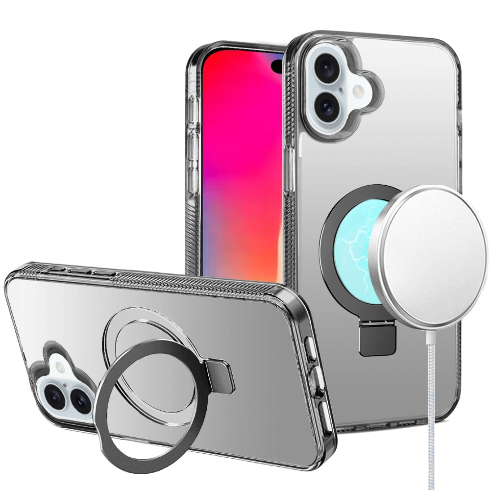 For iPhone 16 6.1inch Case Magnetic Circle Translucent Grip + Tempered Glass