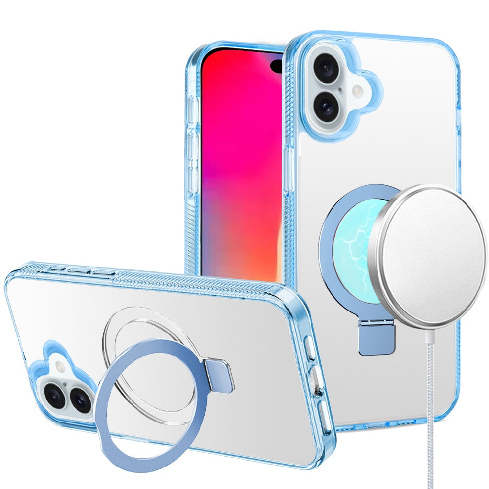 For iPhone 16 6.1inch Case Magnetic Circle Translucent Grip + Tempered Glass