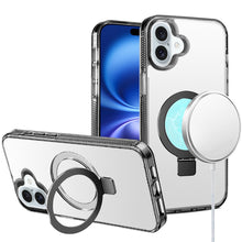 For iPhone 17 Case Magnetic Circle Metal Stand Translucent Grip + Tempered Glass