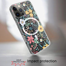For iPhone 16 PRO MAX Case Floral Print Clear Magnetic Circle + Tempered Glass