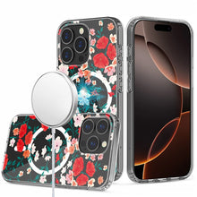 For iPhone 16 PRO MAX Case Floral Print Clear Magnetic Circle + Tempered Glass