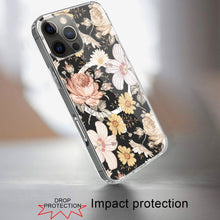 For iPhone 16 PRO MAX Case Floral Print Clear Magnetic Circle + Tempered Glass