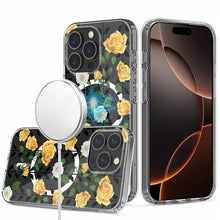 For iPhone 16 PRO MAX Case Floral Print Clear Magnetic Circle + Tempered Glass