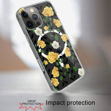 For iPhone 16 PRO MAX Case Floral Print Clear Magnetic Circle + Tempered Glass