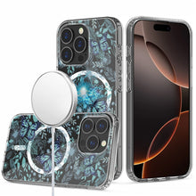 For iPhone 16 PRO MAX Case Floral Print Clear Magnetic Circle + Tempered Glass