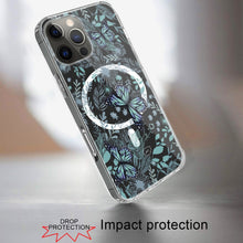 For iPhone 16 PRO MAX Case Floral Print Clear Magnetic Circle + Tempered Glass