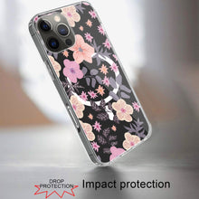 For iPhone 16 PRO MAX Case Floral Print Clear Magnetic Circle + Tempered Glass