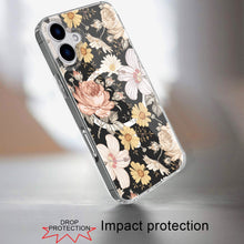For iPhone 16 6.1inch Case Floral Print Clear Magnetic Circle + Tempered Glass