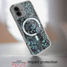For iPhone 16 6.1inch Case Floral Print Clear Magnetic Circle + Tempered Glass