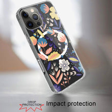 For iPhone 16 Pro 6.3in Case Floral Print Clear Magnetic Circle + Tempered Glass