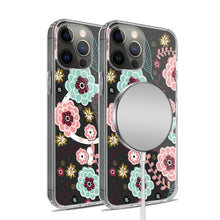 For iPhone 15 PRO Case Floral Print Clear Magnetic Charging + 2 Tempered Glass