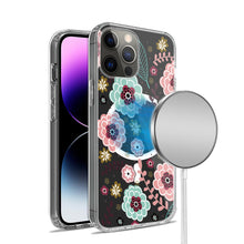 For iPhone 15 PRO Case Floral Print Clear Magnetic Charging + 2 Tempered Glass