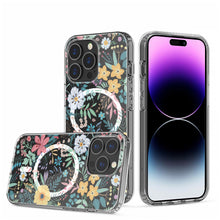 For iPhone 15 PRO Case Floral Print Clear Magnetic Charging + 2 Tempered Glass