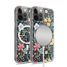 For iPhone 15 PRO Case Floral Print Clear Magnetic Charging + 2 Tempered Glass