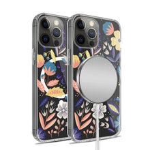 For iPhone 15 PRO Case Floral Print Clear Magnetic Charging + 2 Tempered Glass