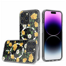 For iPhone 15 PLUS Case Floral Print Clear Magnetic Charging + 2 Tempered Glass