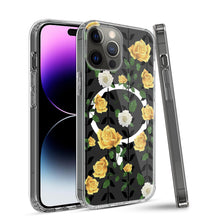 For iPhone 15 PRO Case Floral Print Clear Magnetic Charging + 2 Tempered Glass