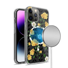 For iPhone 15 PRO Case Floral Print Clear Magnetic Charging + 2 Tempered Glass