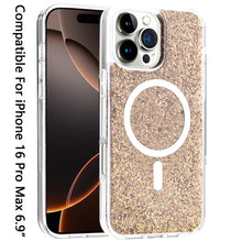 For iPhone 16 PRO MAX Case Magnetic Circle Epoxy Full Glitter + Tempered Glass