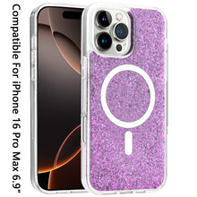 For iPhone 16 PRO MAX Case Magnetic Circle Epoxy Full Glitter + Tempered Glass