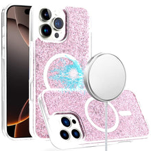 For iPhone 16 PRO MAX Case Magnetic Circle Epoxy Full Glitter + Tempered Glass