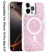 For iPhone 16 PRO MAX Case Magnetic Circle Epoxy Full Glitter + Tempered Glass