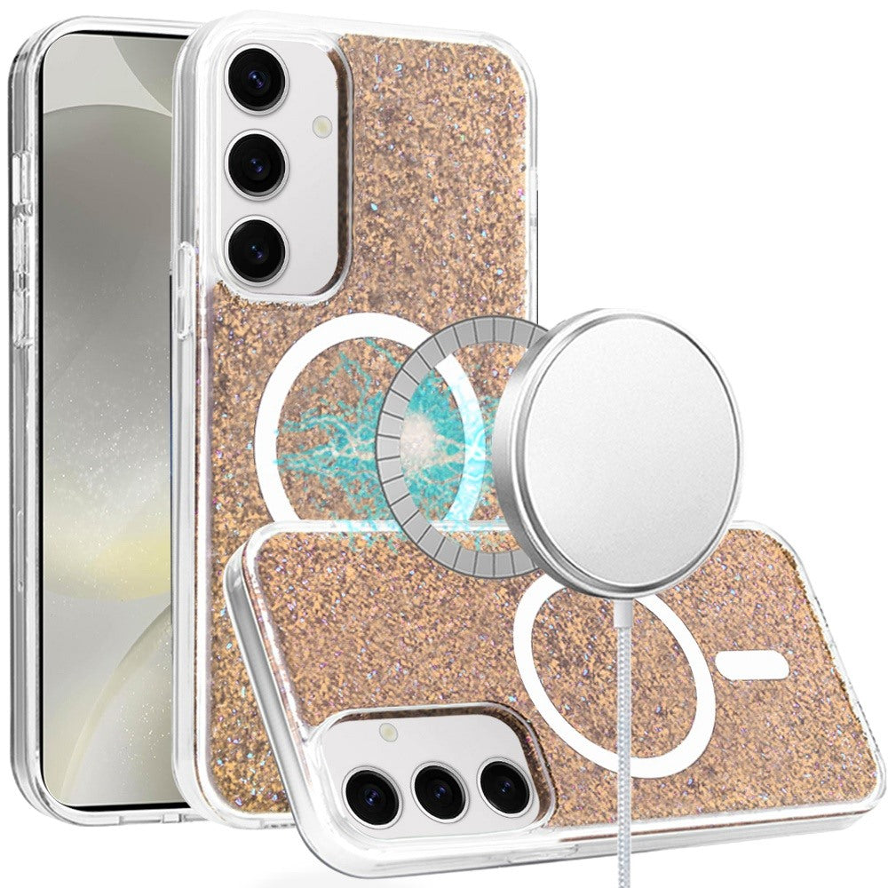 For Samsung S24+/S25+ Case Magnetic Circle Epoxy Full Glitter + Tempered Glass