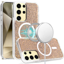 For Samsung S25 Ultra Case Magnetic Circle Epoxy Full Glitter + Tempered Glass