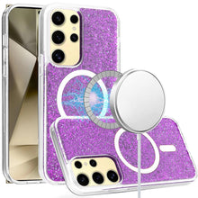 For Samsung S25 Ultra Case Magnetic Circle Epoxy Full Glitter + Tempered Glass