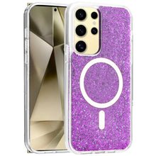 For Samsung S25 Ultra Case Magnetic Circle Epoxy Full Glitter + Tempered Glass