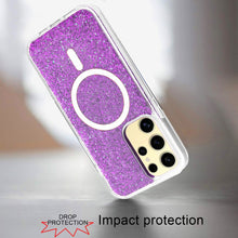 For Samsung S25 Ultra Case Magnetic Circle Epoxy Full Glitter + Tempered Glass