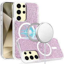 For Samsung S25 Ultra Case Magnetic Circle Epoxy Full Glitter + Tempered Glass