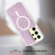 For Samsung S25 Ultra Case Magnetic Circle Epoxy Full Glitter + Tempered Glass