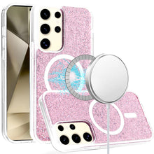 For Samsung S25 Ultra Case Magnetic Circle Epoxy Full Glitter + Tempered Glass