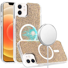 For iPhone 12/12 Pro Case Magnetic Ring Epoxy Full Glitter + Tempered Glass