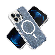 For iPhone 13/14 Case Magnetic Circle Epoxy Full Glitter Cover + Tempered Glass
