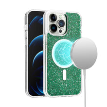 For iPhone 13/14 Case Magnetic Circle Epoxy Full Glitter Cover + Tempered Glass