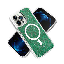 For iPhone 13/14 Case Magnetic Circle Epoxy Full Glitter Cover + Tempered Glass