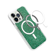 For iPhone 13/14 Case Magnetic Circle Epoxy Full Glitter Cover + Tempered Glass